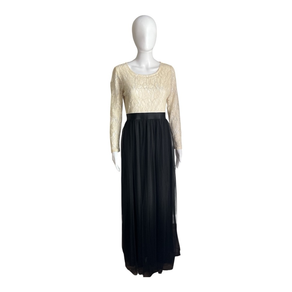 SSYIZ Elegant Black and Cream Long Dress Size 10
